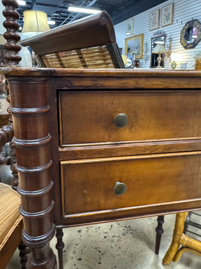 ANTIQUE Wood Sheraton 2-Drawer Side Table