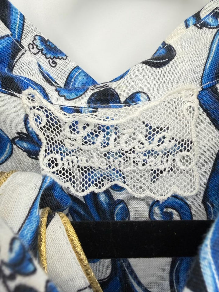 LUISA POSITANO Size M Blue & White Linen Dress w/ Belt