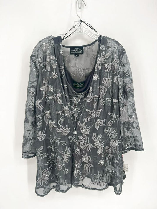 ALEX EVENINGS Size XL Gray Mesh Floral Embroidered 2 Piece Tops NWT