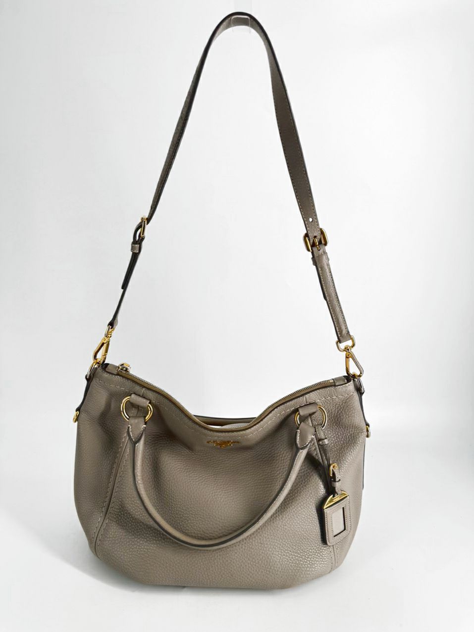 PRADA Gray Pebbled Leather Purse