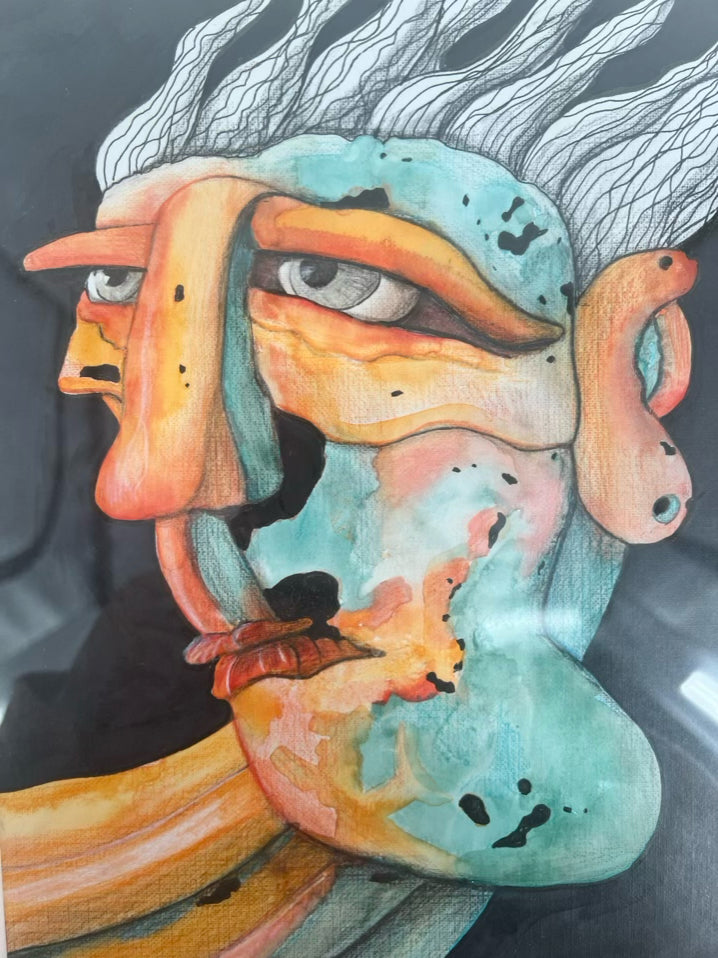 ANNA RESHETNIKOVA Surrealism Drawing in Gold Frame