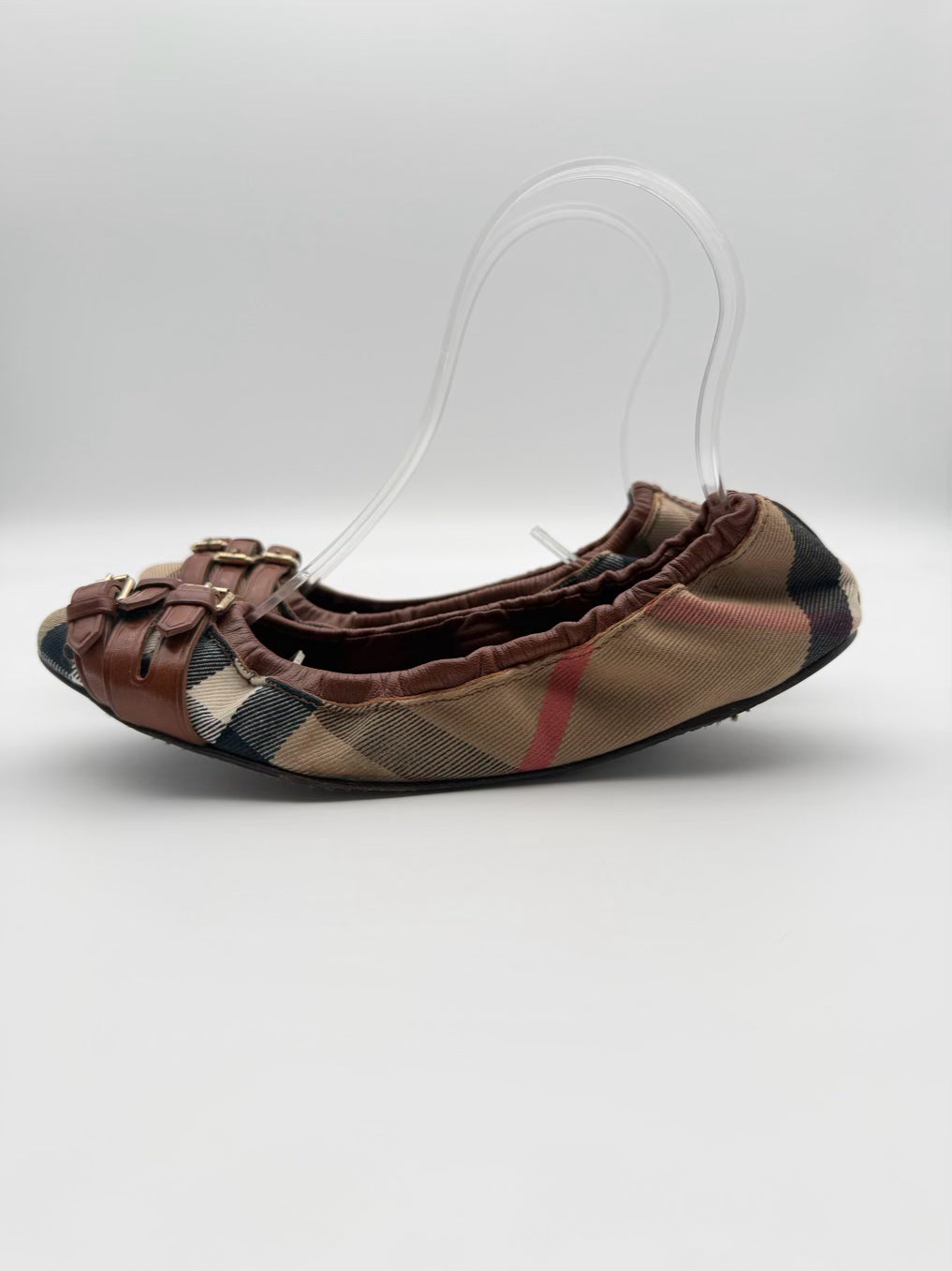 BURBERRY Size WMNS 38 Brown, White & Black Novacheck Ballerina Flats