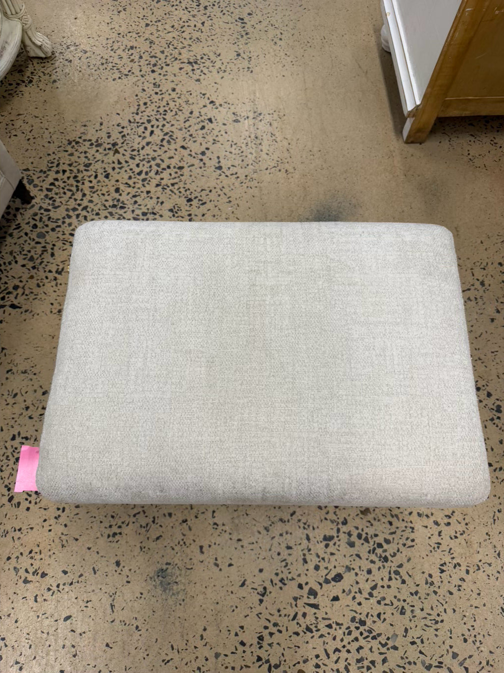 Lucite & Brass Stool w/ Cream Fabric