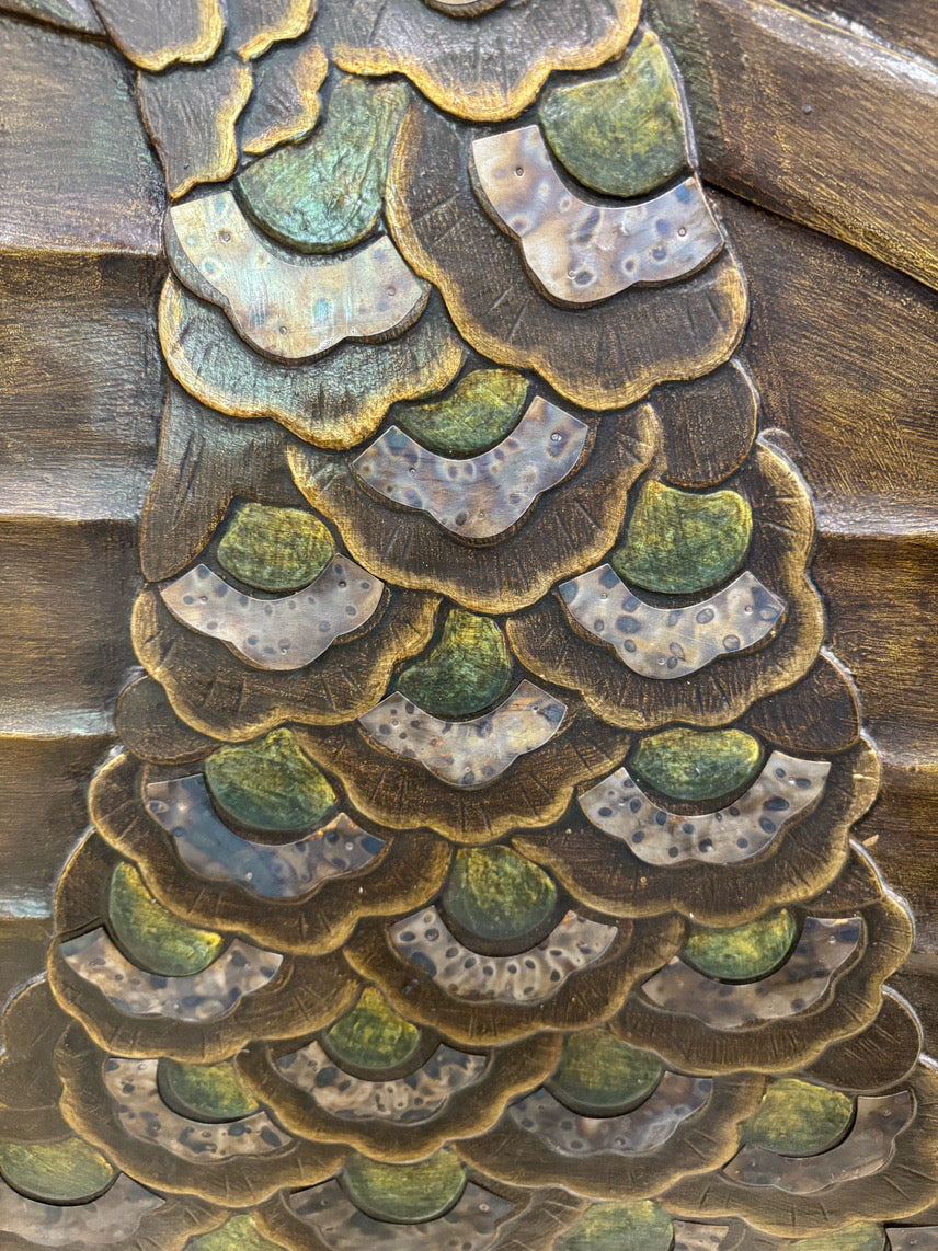 Carved Wood Peacock Panel