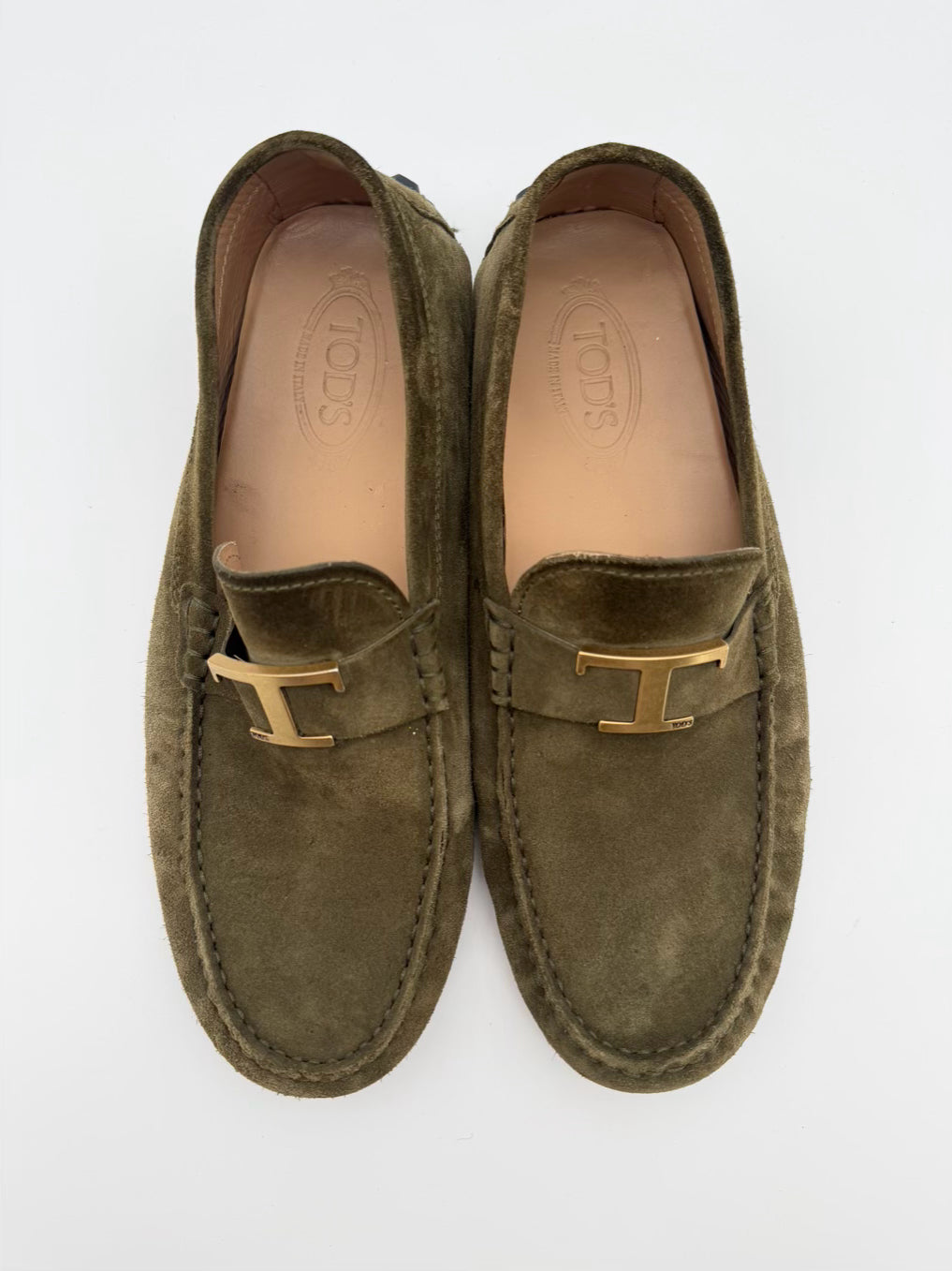 TODS MENS Size 9 Olive Gommino Suede Leather Loafers
