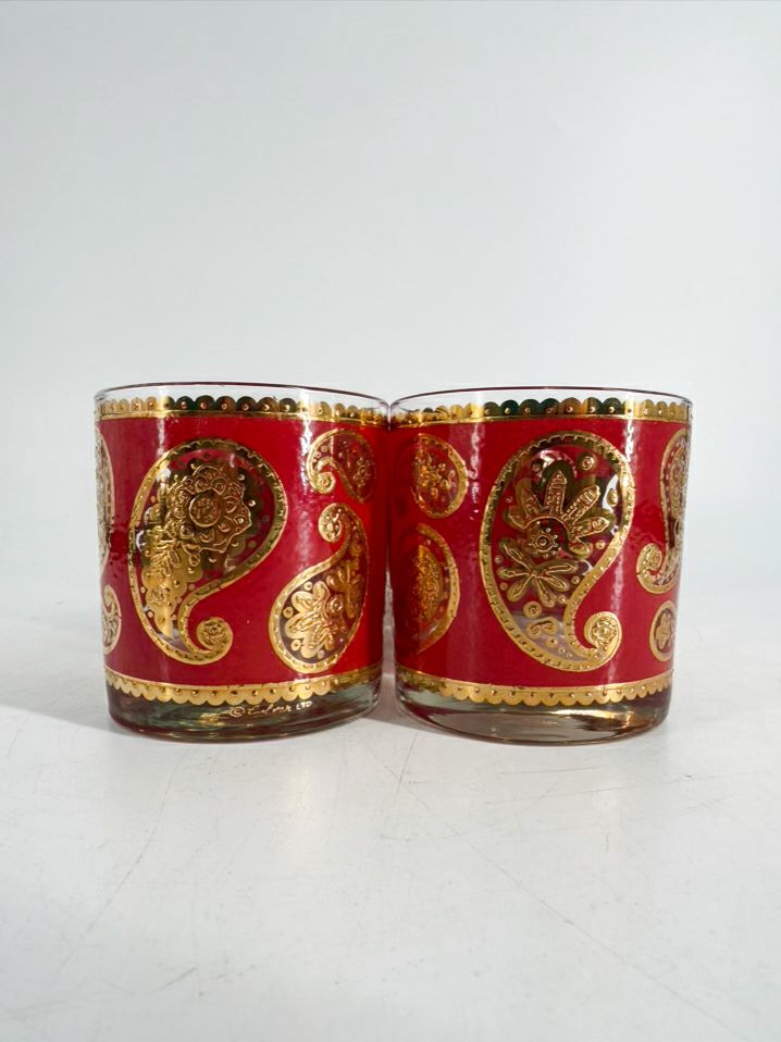 CULVER Red & Gold Glass Set Of 8 Drinking Glasses