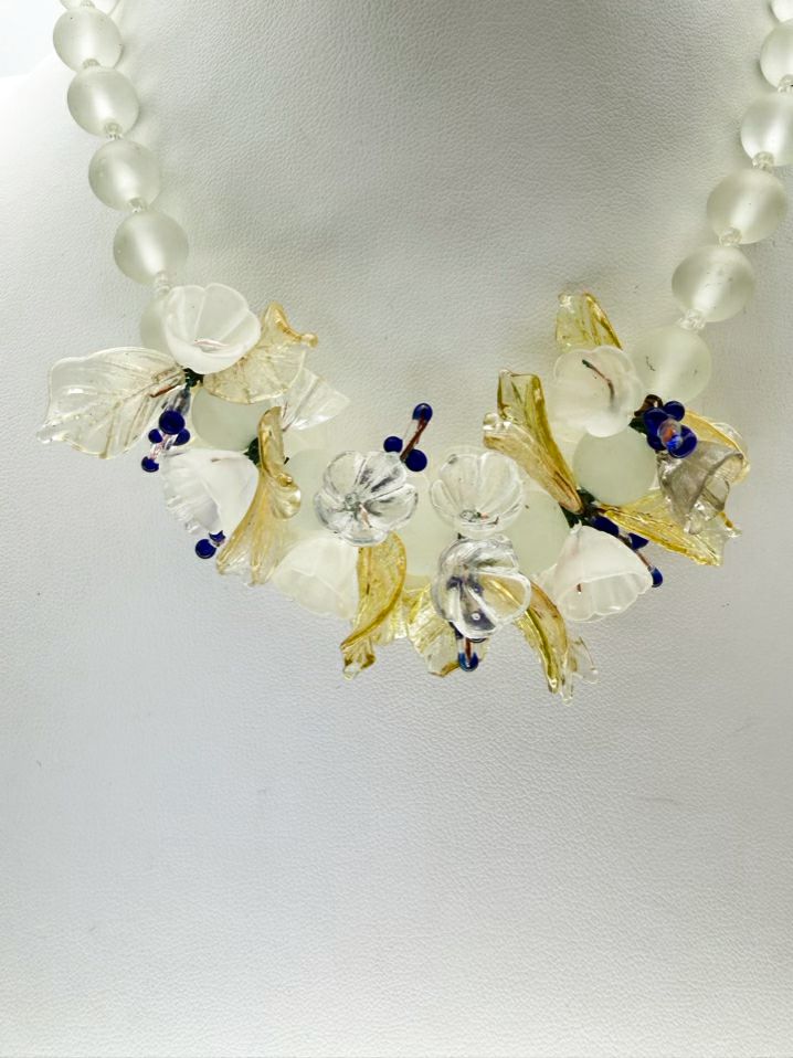 Blue & White Venetian Glass Flower Necklace