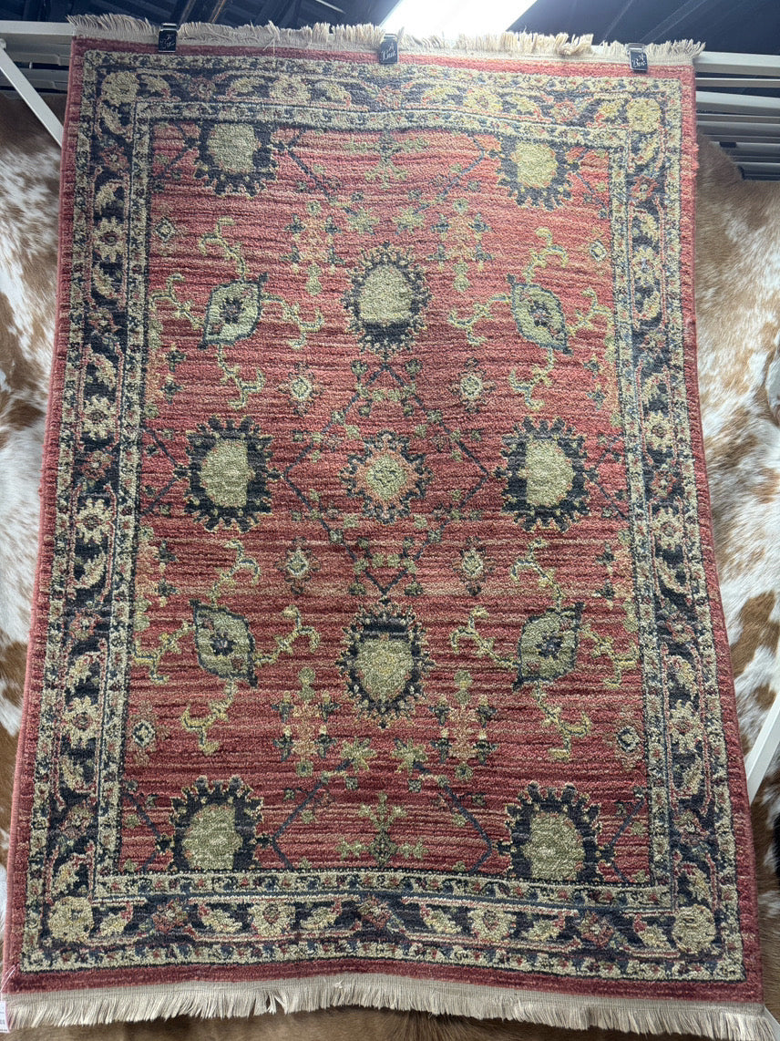 Brick & Cream Wool Area Rug