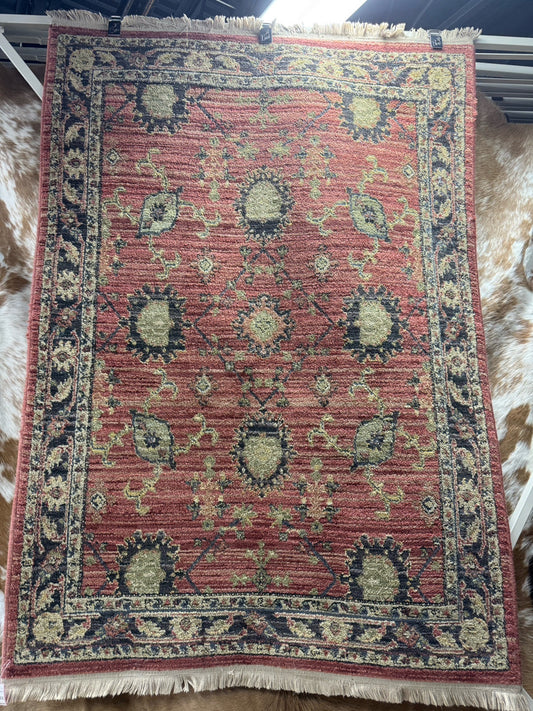 Brick & Cream Wool Area Rug