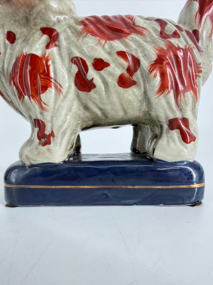 Rust, Cream & Navy Staffordshire Style Porcelain Pair of Cat Figurines