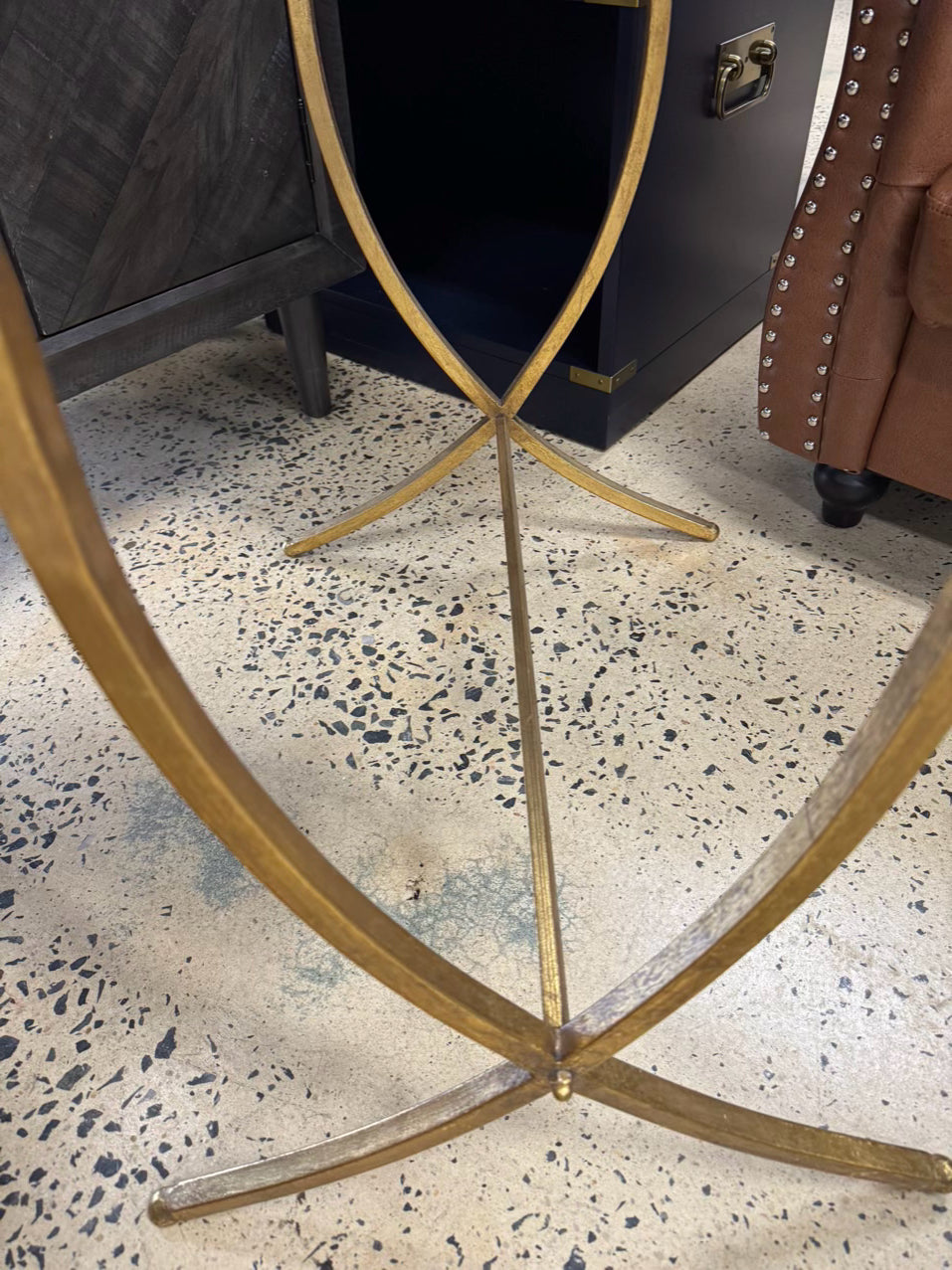 TOZAI Gold Tone Metal Mirrored-Top End Table