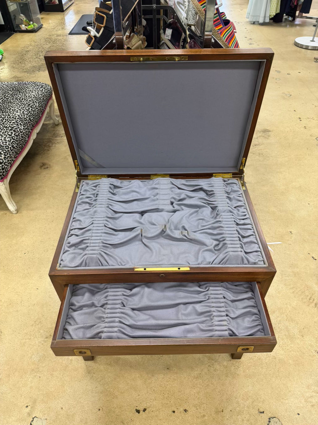 Wood Campaign Silver Chest w/ 3 Drawers