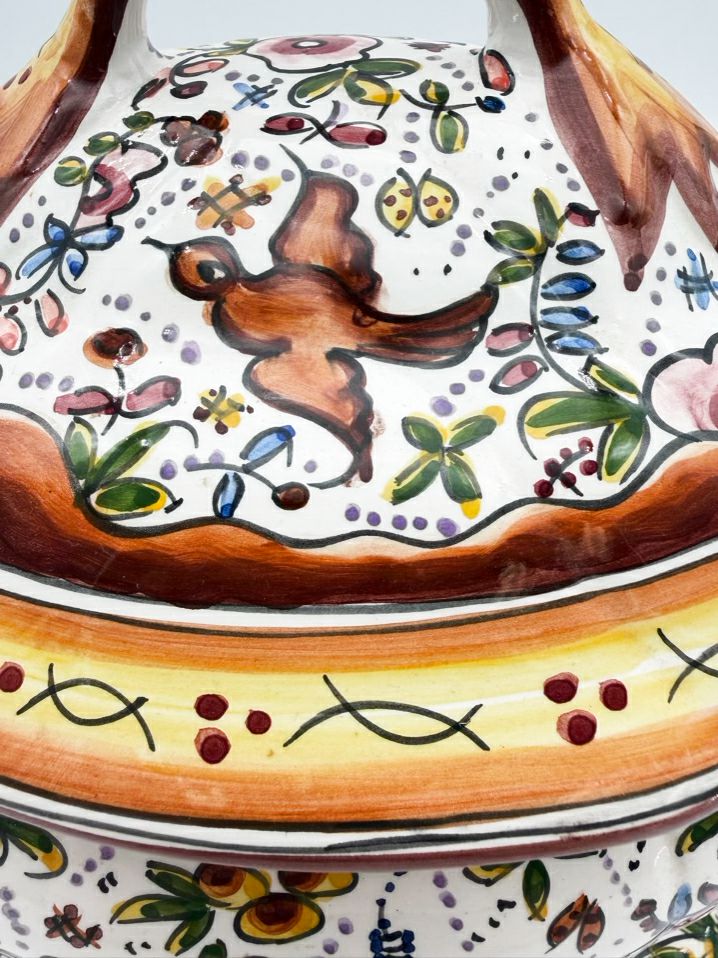 HOLU PORTUGAL Brown & Yellow Pottery Hand Painted Soup Tureen