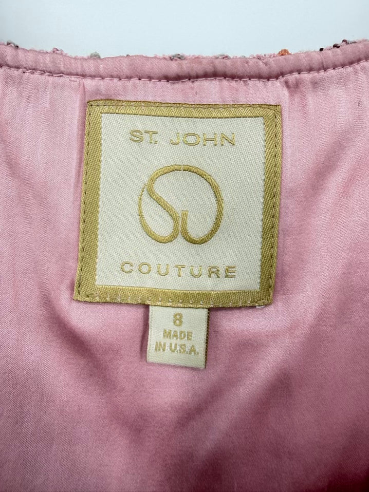 ST JOHN COUTURE Size Wmn's 6 Pink Knit Bead Detail Sleeveless Dress