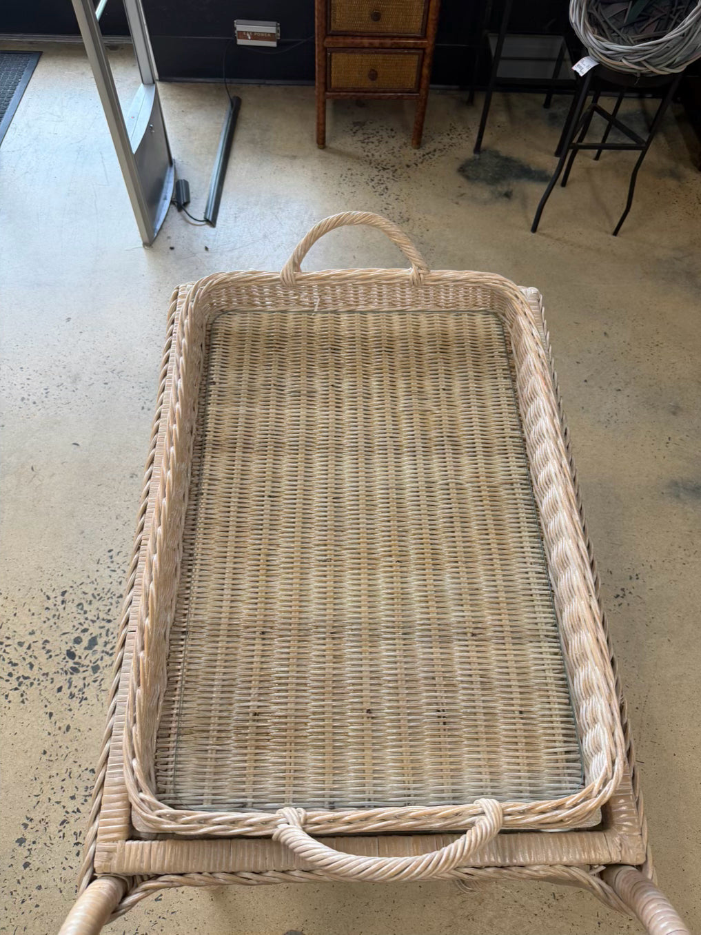 HENRY LINK Cream Wicker Bar Cart w/ Tray