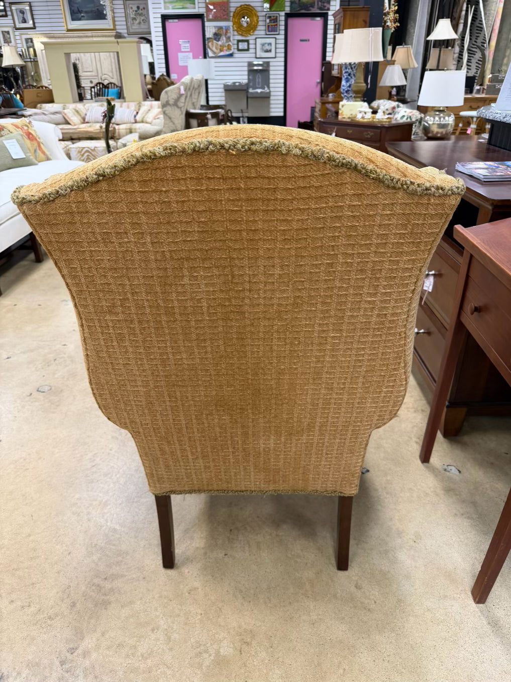Gold Wing Back Chair w/ Fringe Detail
