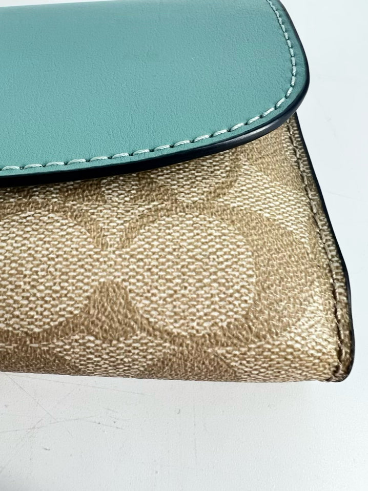 COACH Blue & Taupe Monogram Leather Wallet 2 Piece