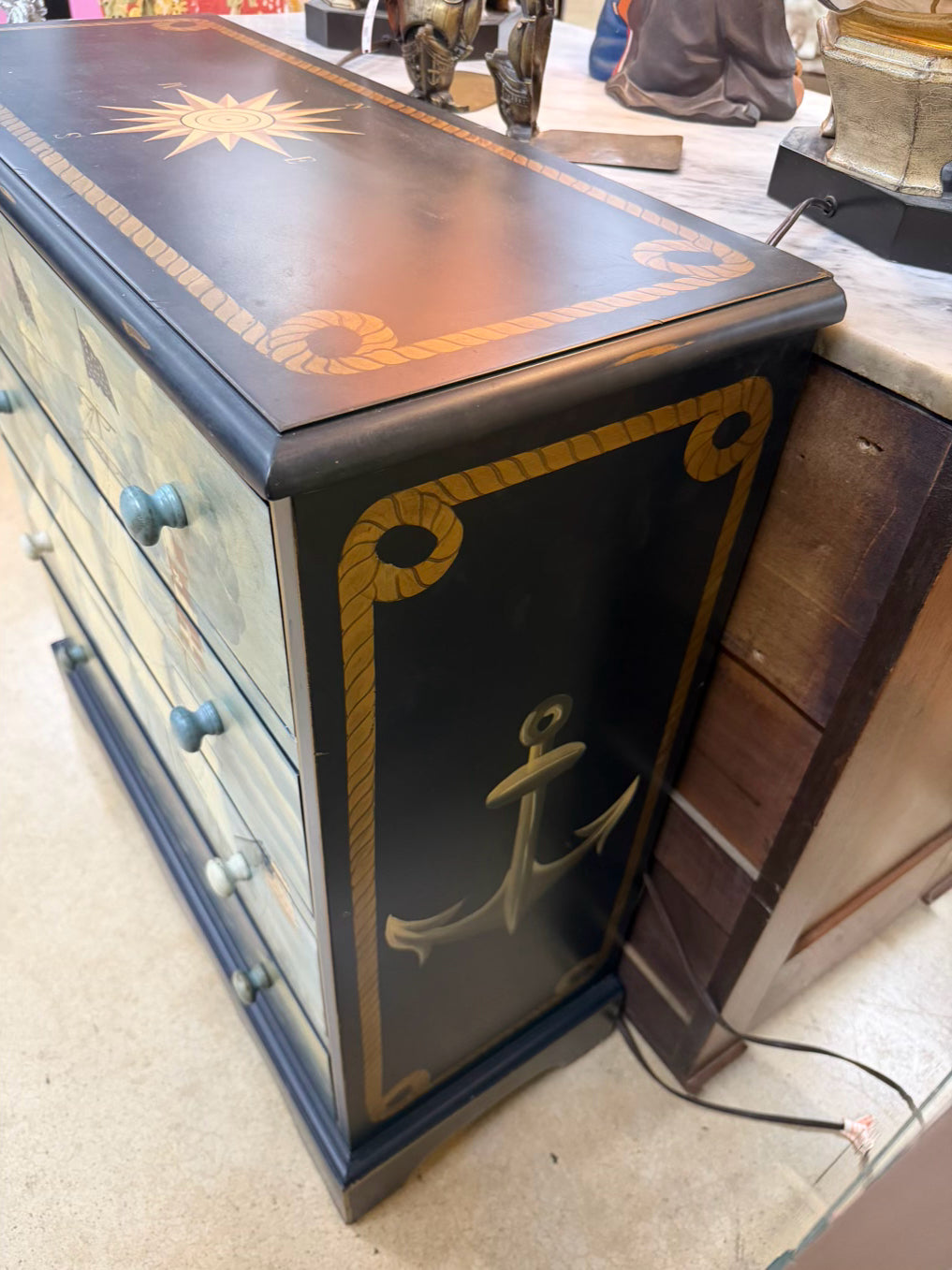 Blue & Cream Wood Ship & Star 4 Drawer Chest