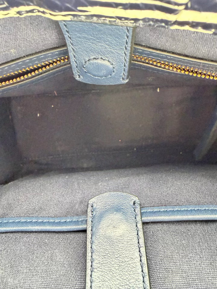TORY BURCH Gemini Link Blue & White Snakeskin Tote