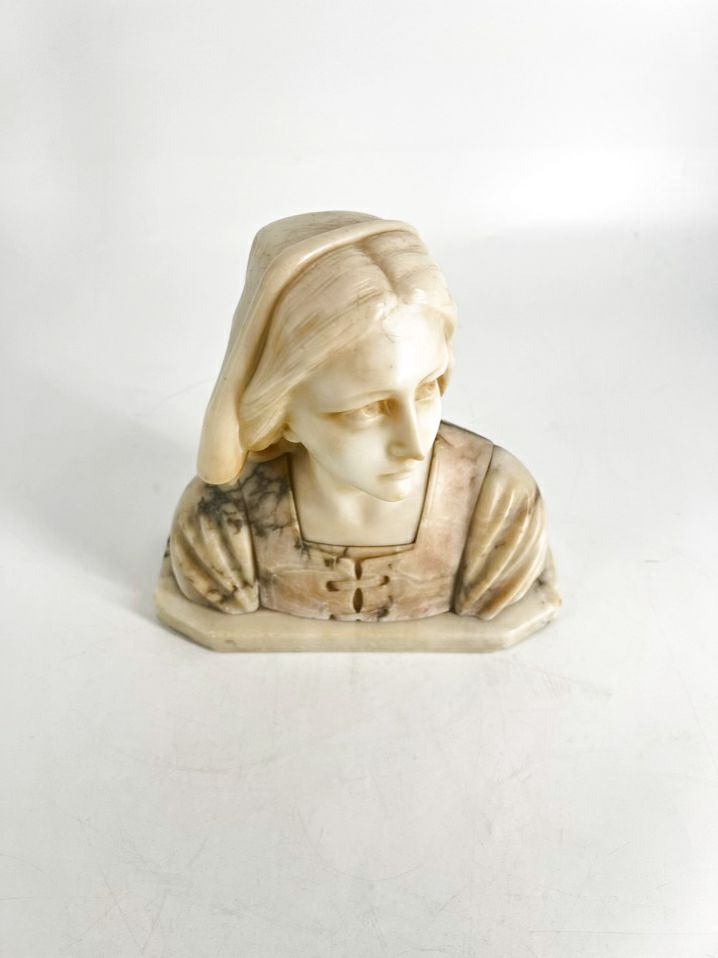 Cream Alabaster Carved Joan of Arc Bust