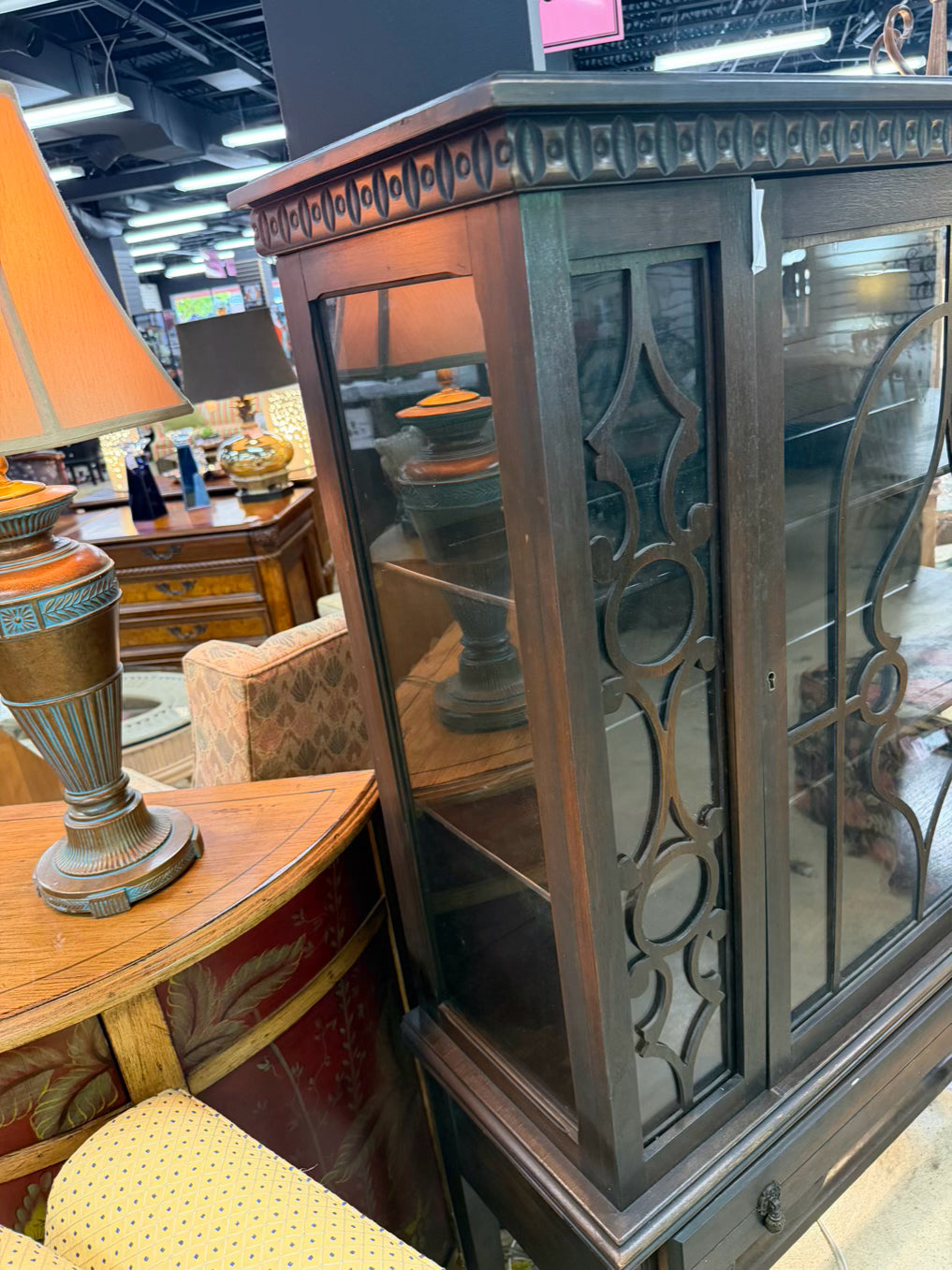 VINTAGE Dark Wood China Cabinet w/ Glass Door