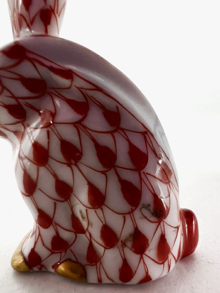 HEREND Pink & White Bunny Figurine