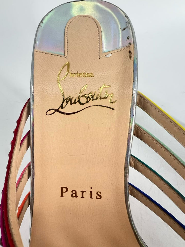 CHRISTIAN LOUBOUTIN Size 40 Multi Color Leather Marthastrass 100 Crystal Slide Pumps