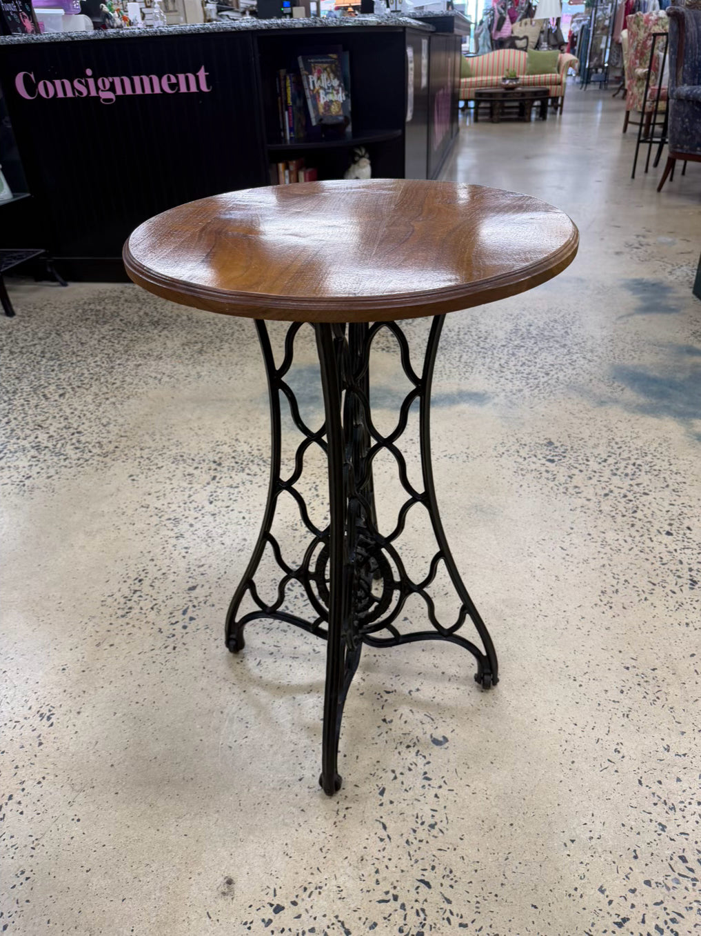 Iron & Wood Round Occasional Table w/ Black Base