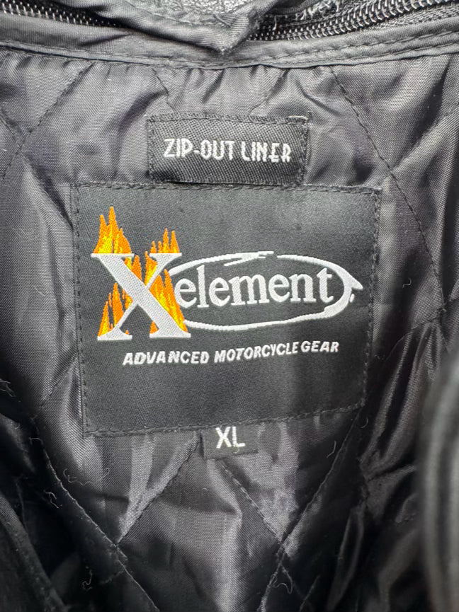 X ELEMENT Size XL Black Leather Motorcycle Jacket w/ Zipout Liner