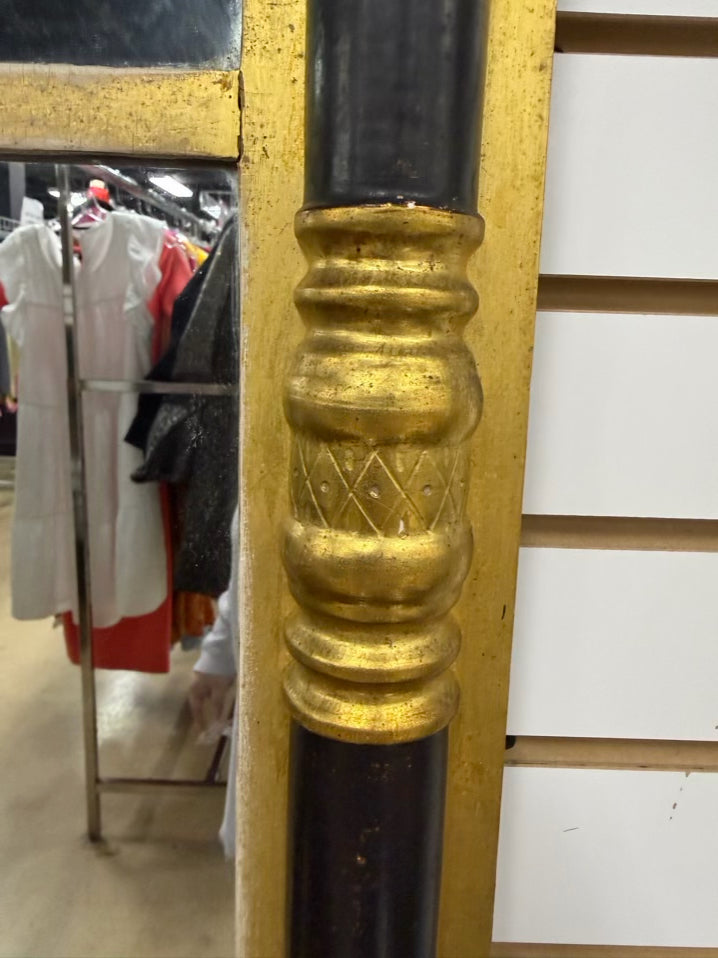 VINTAGE Black & Gold Wood Mirror w/ Medallion Detail