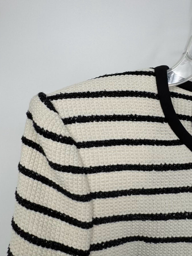 VERONICA BEARD Size 8 Cream & Black Stripe Blazer