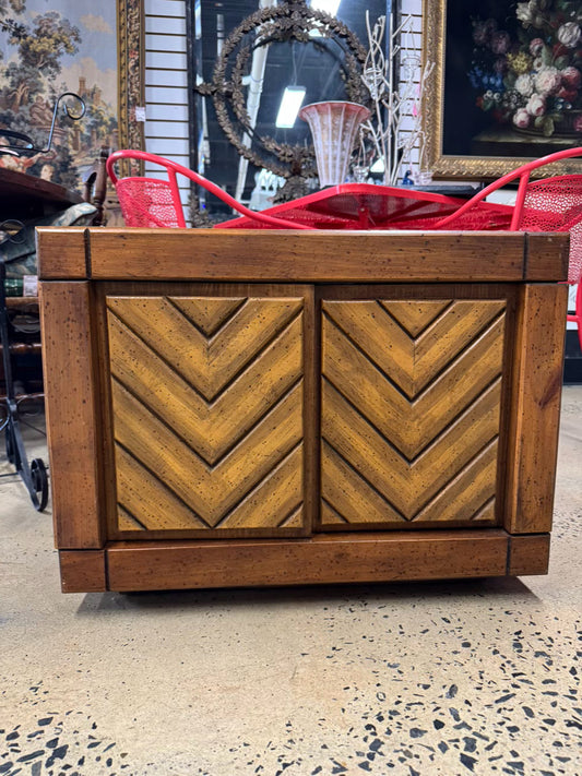 Wood Chevron Mid Century 2-Door Coffee Table