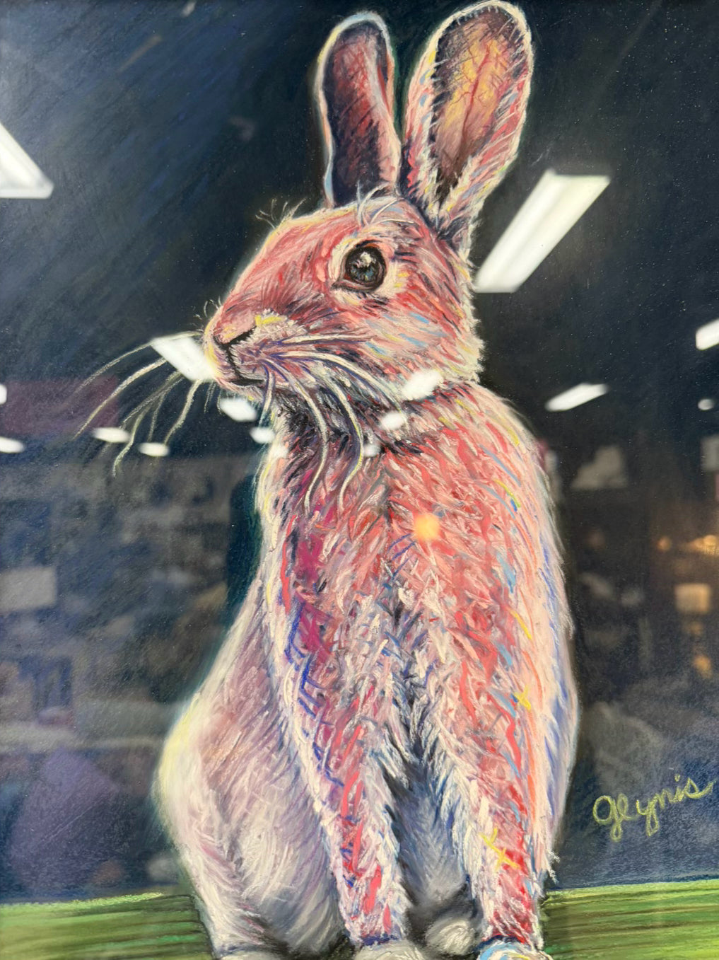 SIGNED GLYNIS Rabbit "Coniglio" Pastel Painting In Gold Tone Frame