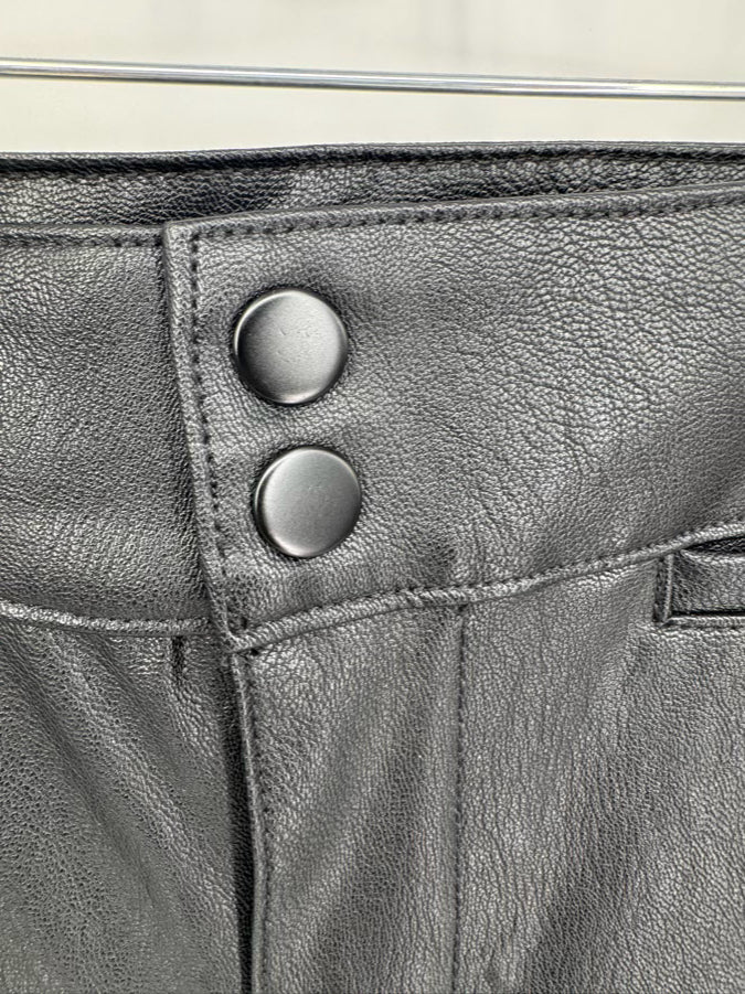 ASKK NY Size 28 Black Faux Leather Wide Leg Pants