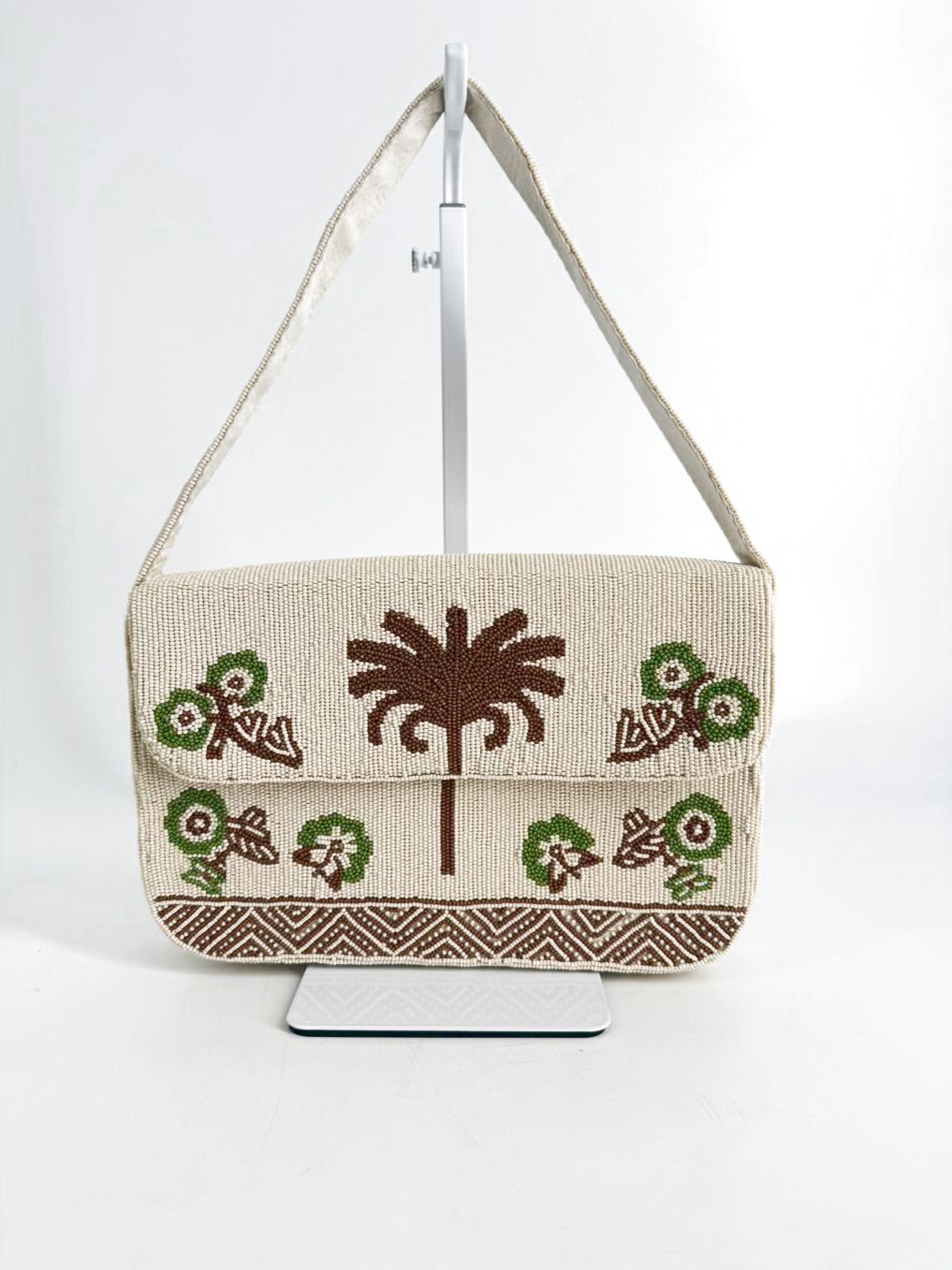 J MCLAUGHLIN White & Green Beaded Tropical Purse