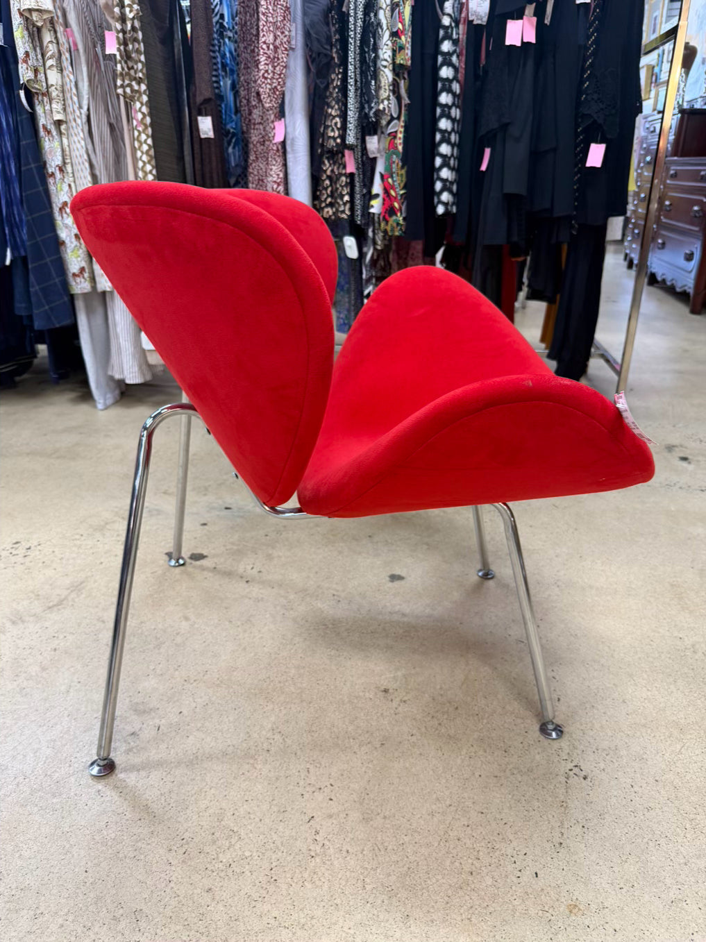 Red Fabric & Metal Orange Slice Chair & Ottoman