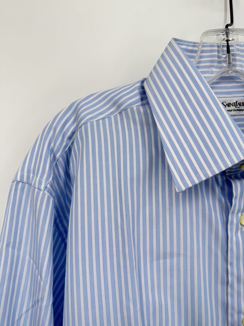 YVES SAINT LAURENT Size 45 Light Blue Stripe Long Sleeve Shirt NWT