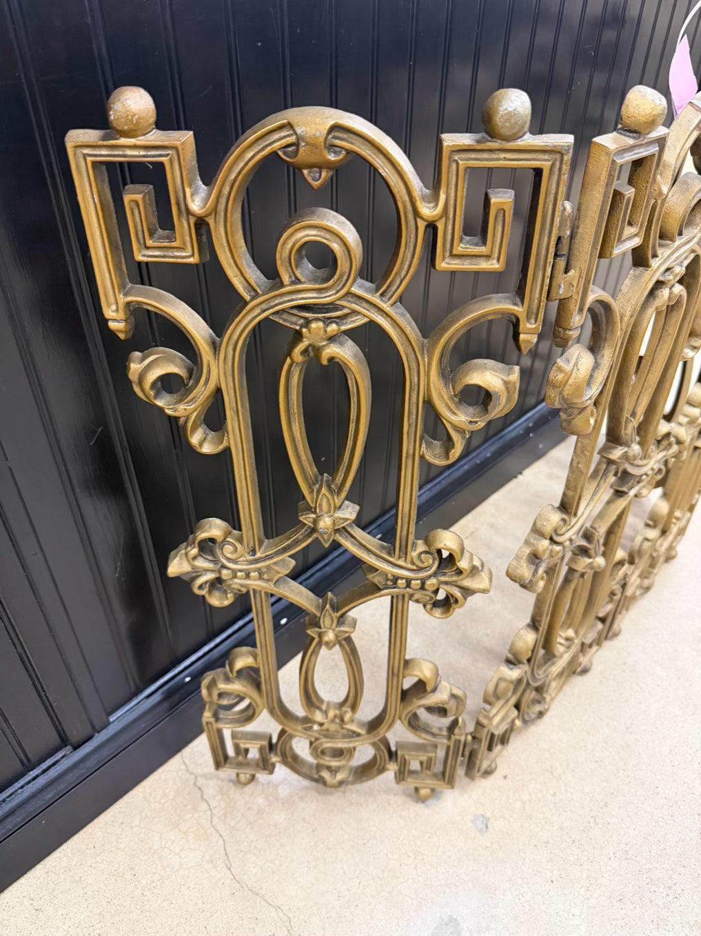 Tri Fold Neo Classical Gold Metal Fireplace Screen