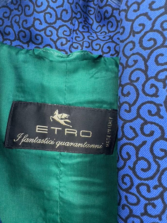 ETRO Size 44 Violet & Blue Print Metallic Jacket w/ Belt