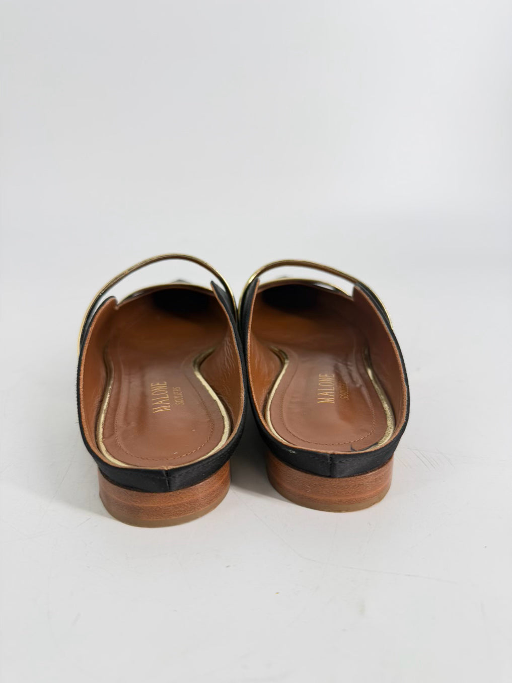MALONE SOULIERS Size 8 Black & Gold Leather Flats