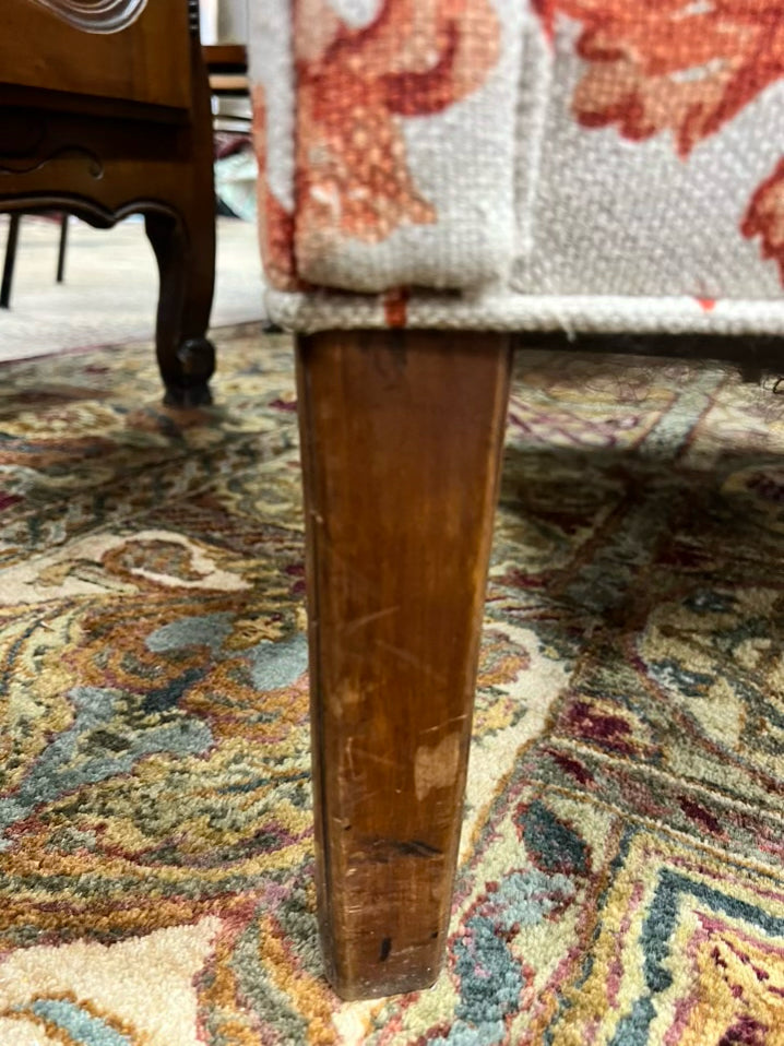 VINTAGE  Rust & Cream Floral Wingback Chair w/ 2 Pillows