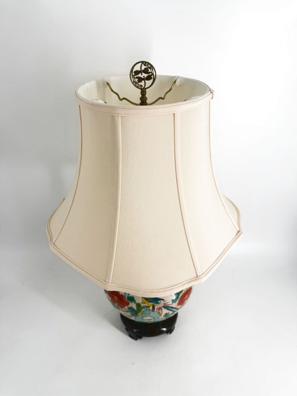 Tan, Rust & Green Porcelain Lamp w/ Shade