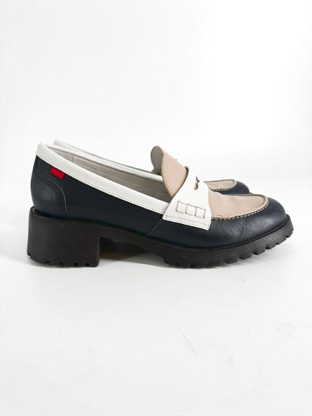 MARC JOSEPH  Size 8 Navy & Beige Leather Loafers