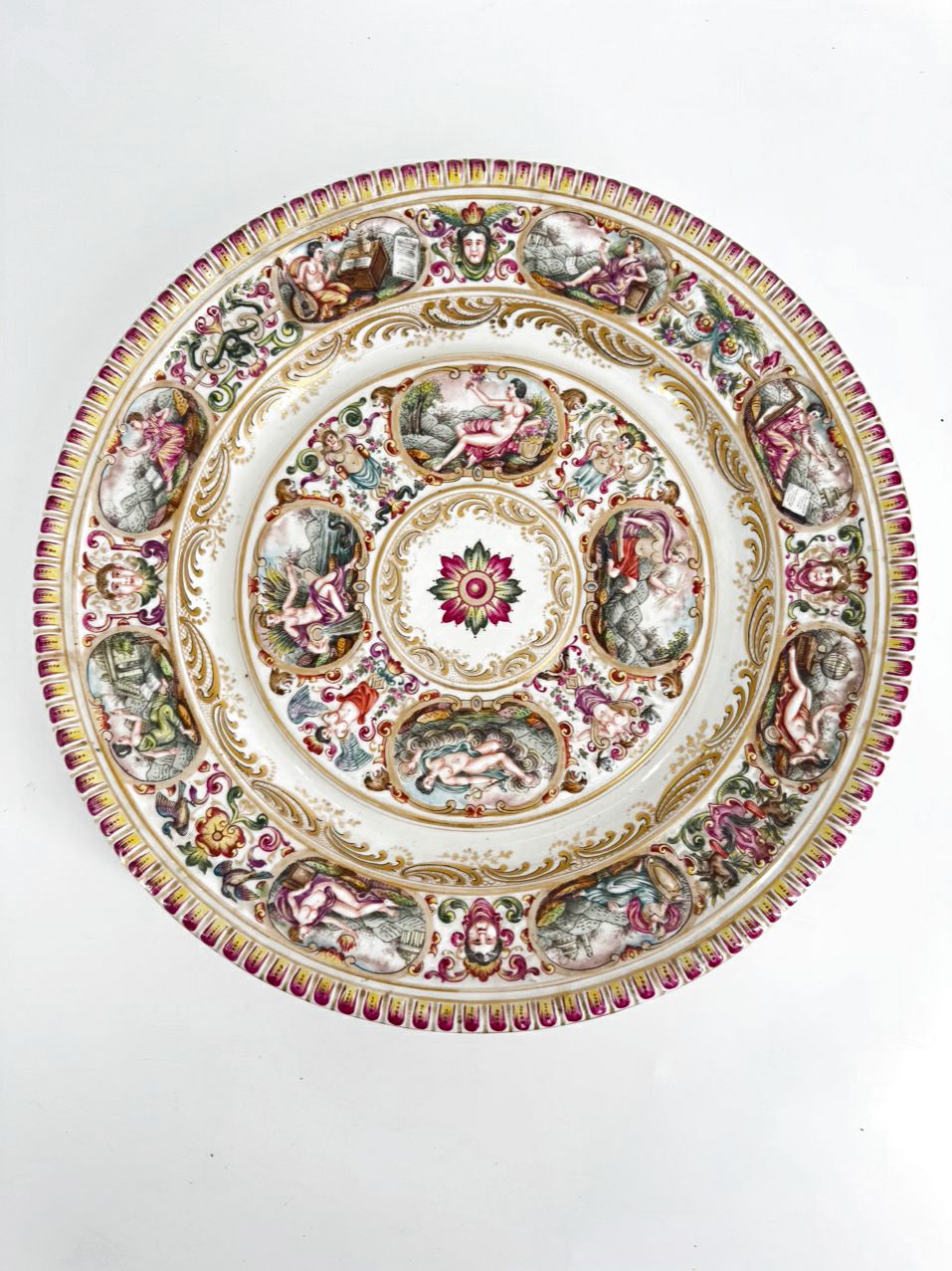 CAPODIMONTE Pink & Aqua Porcelain Decorative Plate