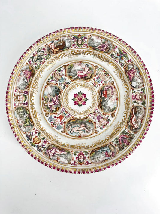 CAPODIMONTE Pink & Aqua Porcelain Decorative Plate