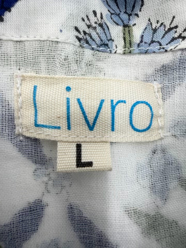 LIVRO Size Wmn's L Cream & Navy Sleeveless Floral Maxi-Dress