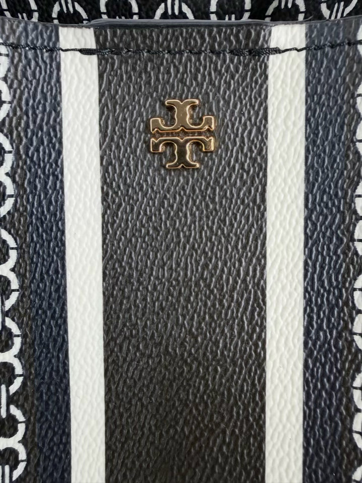 TORY BURCH Gemini Link Navy & White Chain Detail Tote Bag