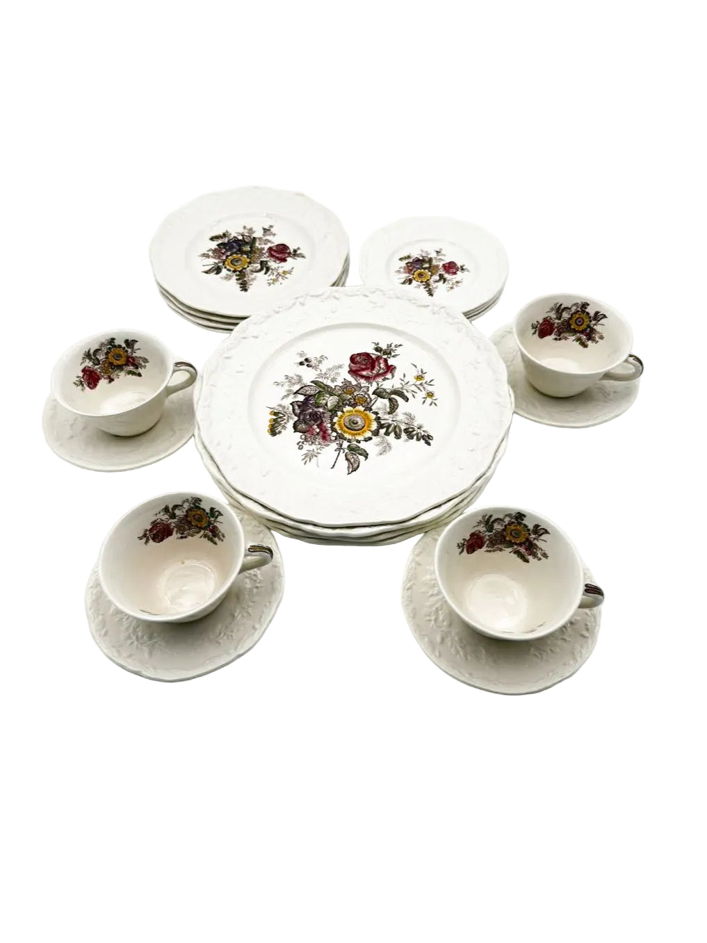 MASON'S Friarswood White & Multicolor Ironstone 5 Piece Dinnerware Setting For 4