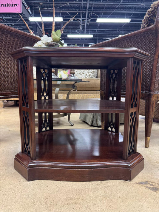 Wood Lattice 3 Shelf End Table