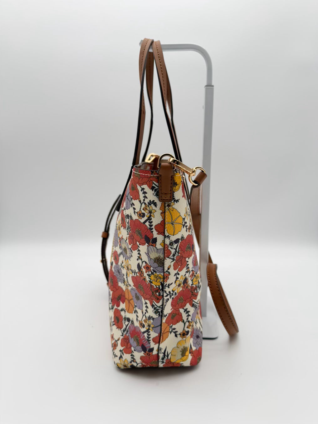 TORY BURCH Kerrington Blossom Ditsy Red & Purple Saffiano Leather Floral Purse